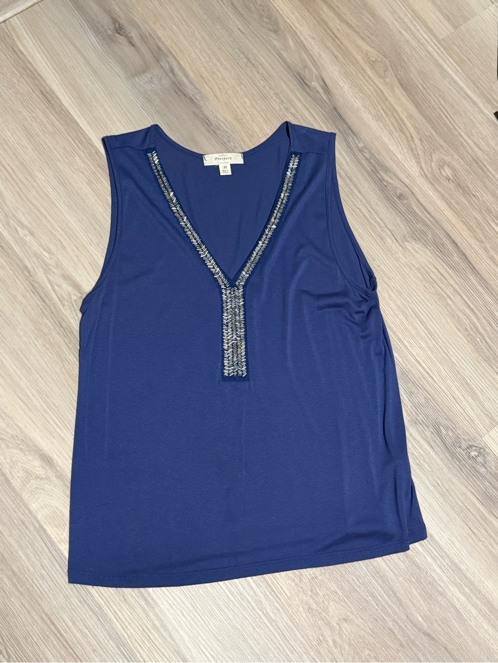 Petite Sophisticate Navy Sleeveless V-Neck Camisole with Beaded Trim